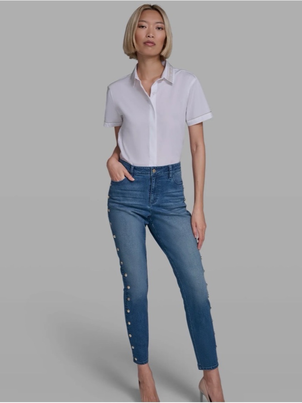 Karl Lagerfeld Medium Blue Skinny Jeans with Side Buttons